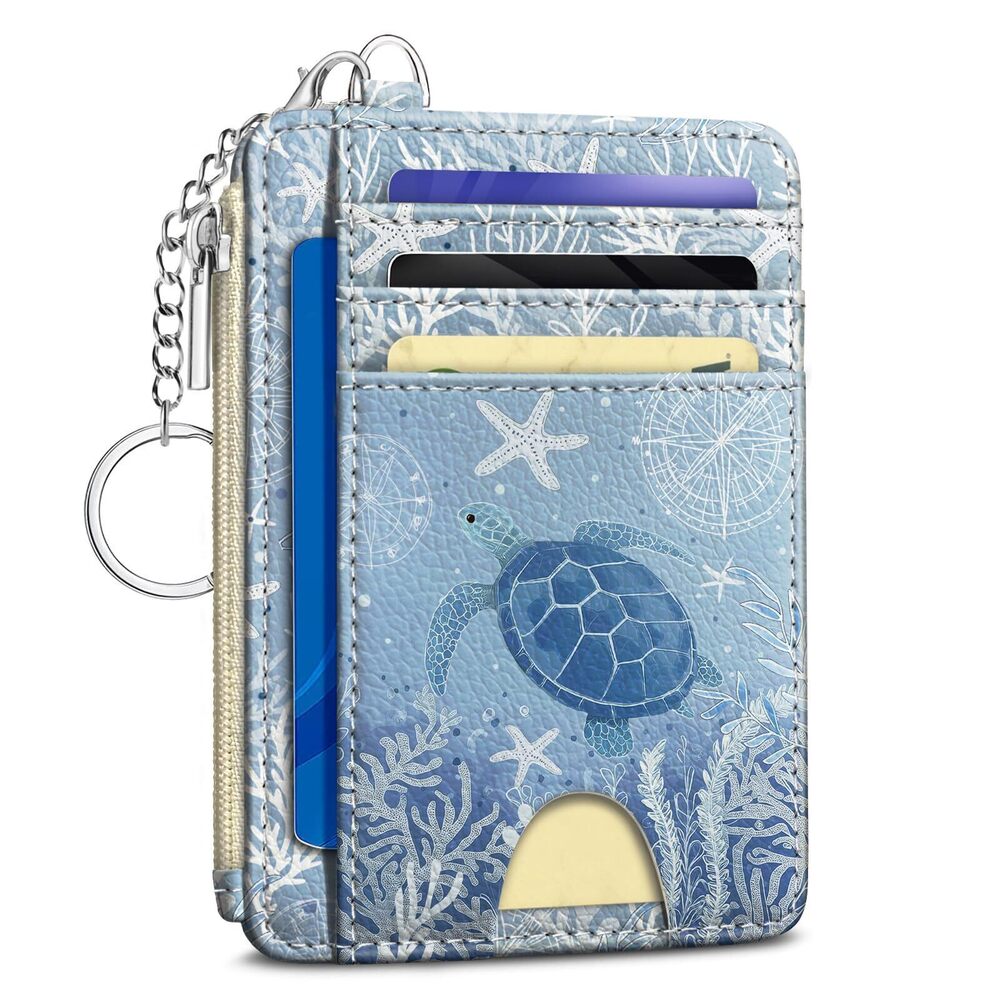7540 Sea Turtle Credit Card Holder Small Wallet , Blue Ocean Slim RFID